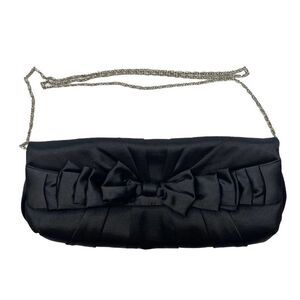 Black Satin Bow Front Clutch Evening Bag Purse‎